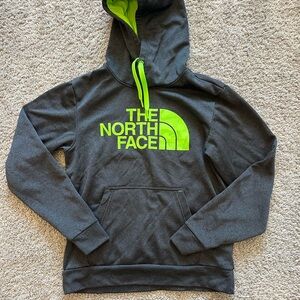 The North Face Charcoal Hoodie with Bright Green Accents